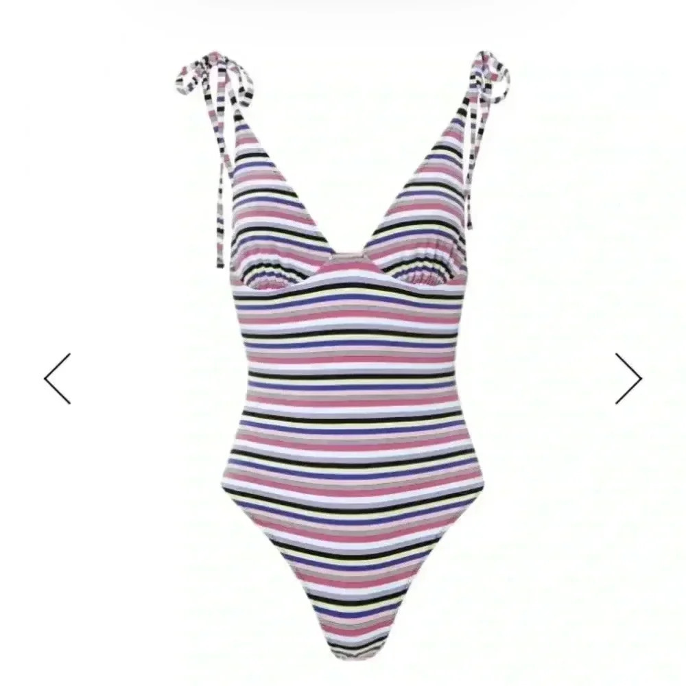 NIP Solid and Striped Olympia One Piece Swimsuit Stripe M